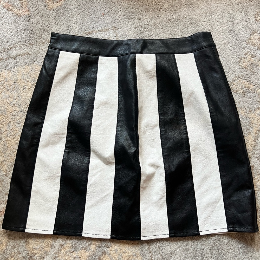 Nasty Gal leather black and white striped mini skirt